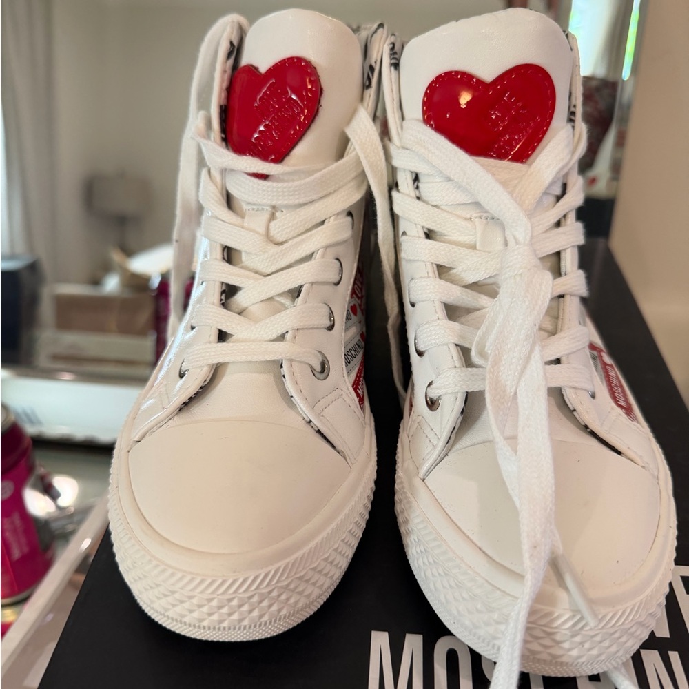 Moschino White Sneakers with Black and Red Accents